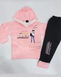 Hoodie And Trouser Set For Boys in Pink Color